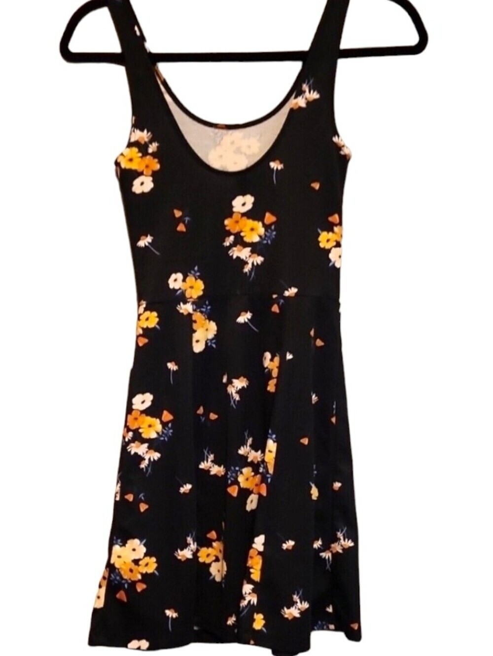 Black Floral Fit Flare Dress Sleeveless Skater Mini Sundress Cottagecore XS